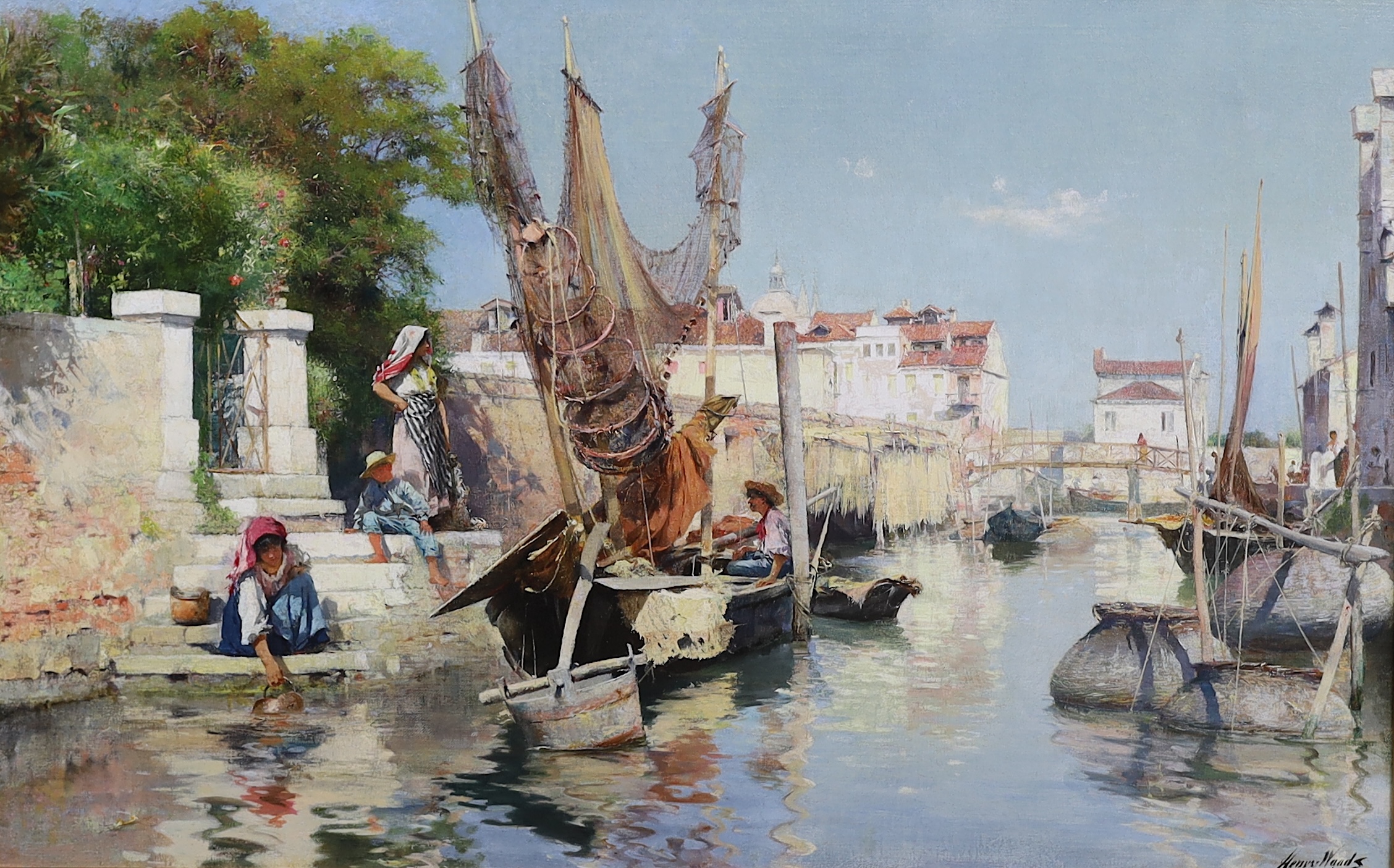 Henry Woods RA (English, 1846-1921), 'Venetian side canal', oil on panel, 46 x 72cm